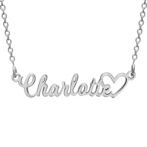 Personalized Script Name Necklace with Open Heart   Chain Included