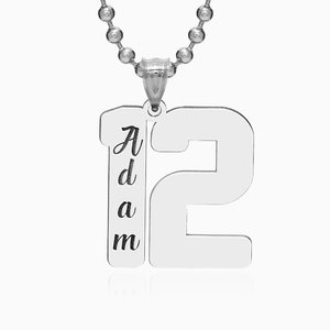 Personalized Number Pendant with Black Enamel Name